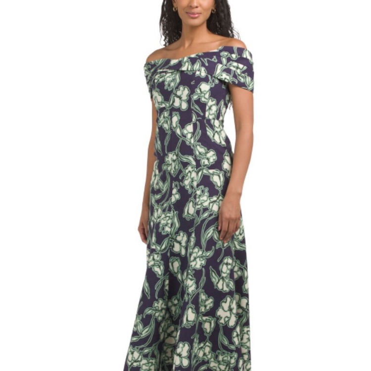 Nwt Nicholas Navy Linen Blend Diana Off Shoulder Maxi Dress Size Us 4